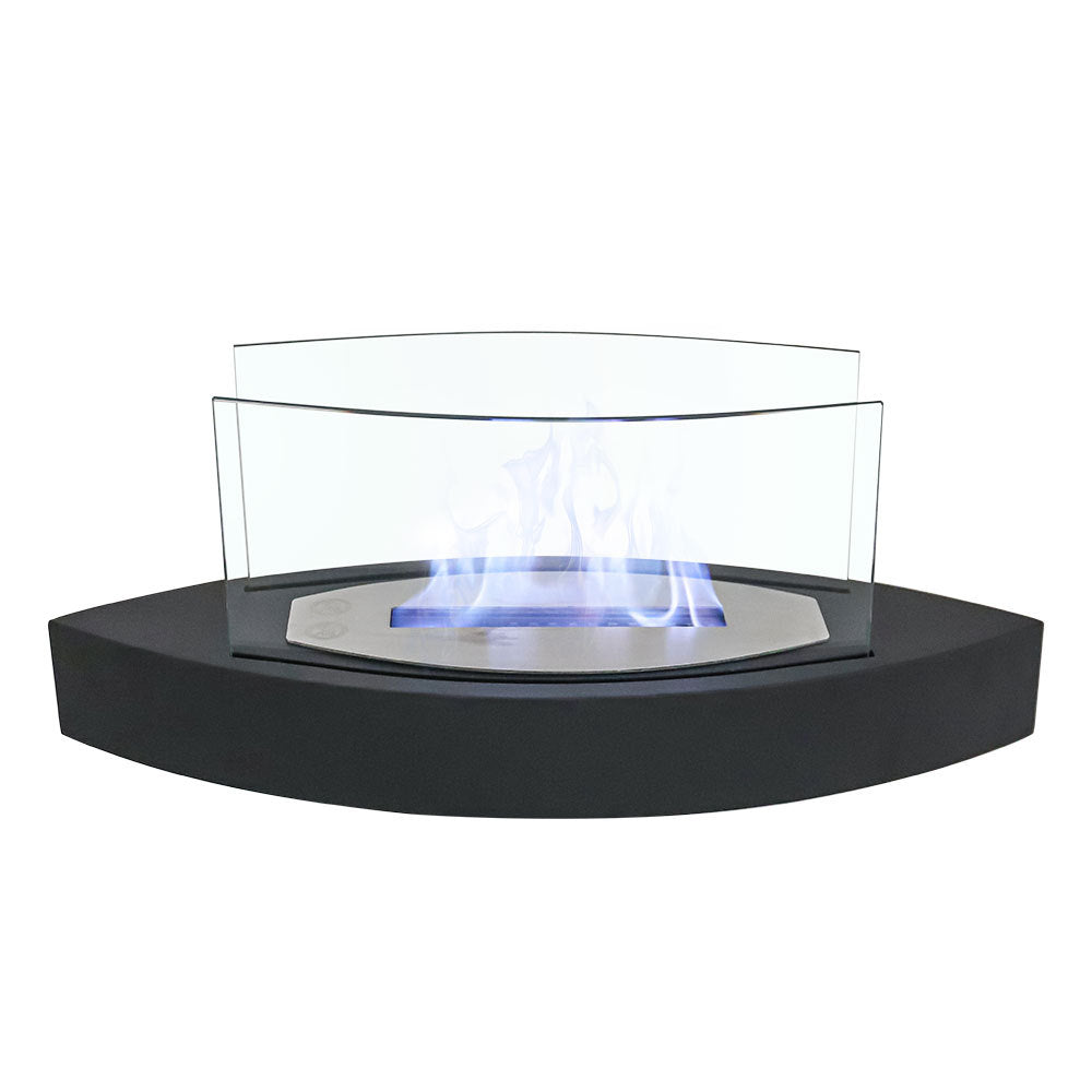 60cm Wide Black Tabletop BioEthanol Fireplace with Flame Guard