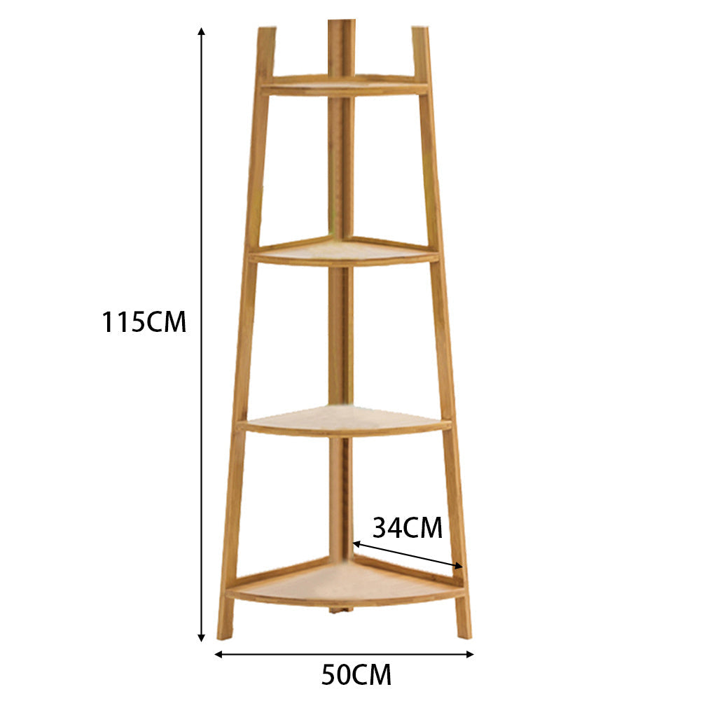 3/4/5 Tier Corner Ladder Shelf Bookcase Plant Flower Display Stand Storage Rack Bookcases & Standing Shelves Living and Home Beige 4 Layer: 115H x 50W x 34D cm 