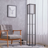 Wooden Floor Lamp with Shelves 3 Layers Open Storage Shelves Lighting Living and Home 
