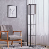 Wooden Floor Lamp with Shelves 3 Layers Open Storage Shelves Lighting Living and Home 