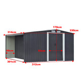 Garden Steel Shed Gable Roof Top with Firewood Storage Garden storage Living and Home W 330 x T 314 x H 178 cm 