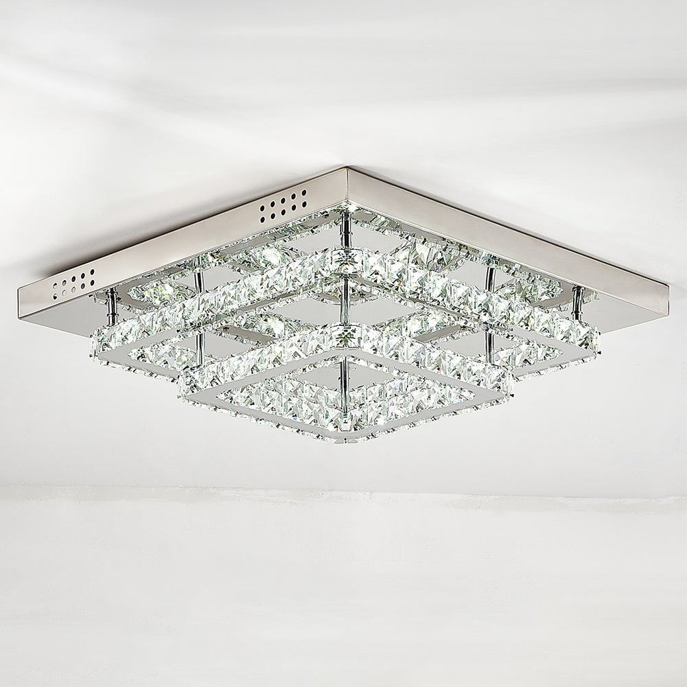 Modern Square Tiered Crystal Ceiling Light Ceiling Light Living and Home W 50 x L 50 x H 14 cm Non-Dimmable White Glow