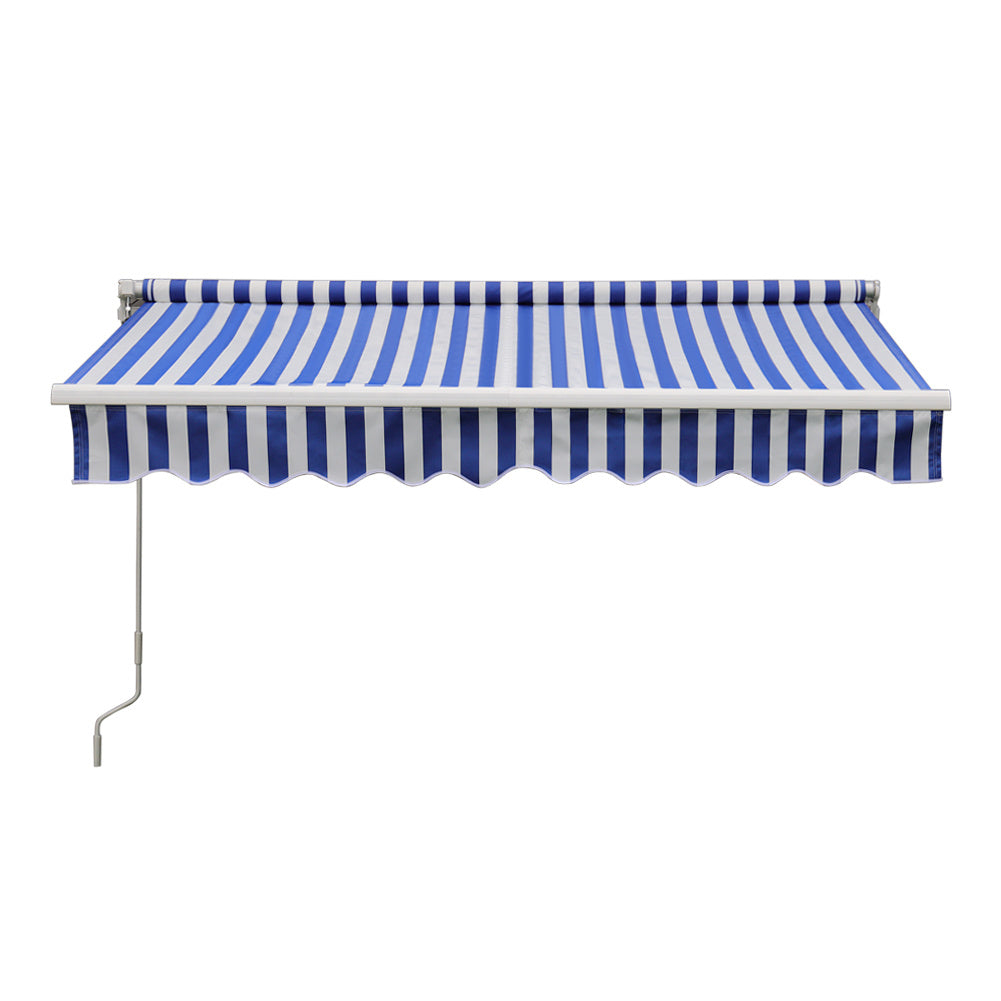 Retractable Patio Awning - Manual Shelter - Blue & White Awnings Living and Home 