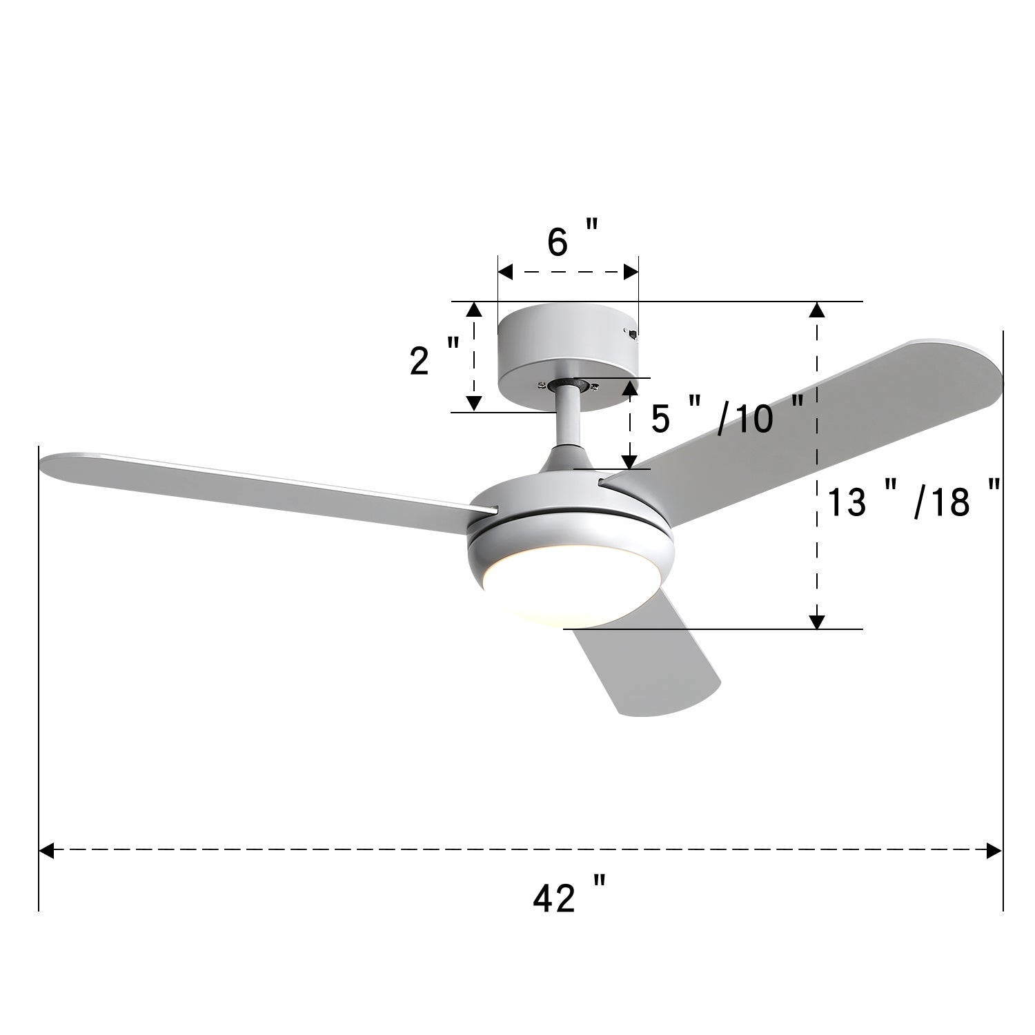 Silver 3 Blade Ceiling Fan with LED Lamp & Remote Control 42Inch Ceiling Light Living and Home 