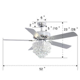 Chrome Ceiling Fan 5 Blades LED Crystal Chandelier & Remote Control 52Inch Ceiling Light Living and Home 