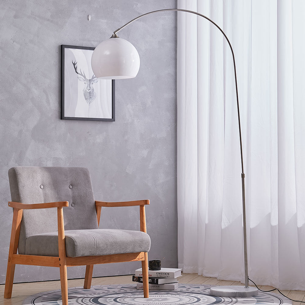 Arch Standing Floor Lamp, Orange/White Lampshade, Marble Base, Reading Light Floorlamp Living and Home 