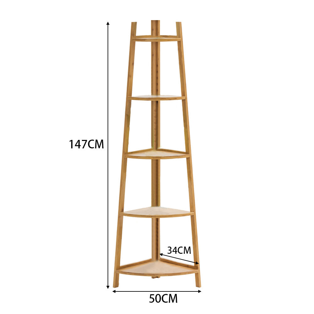 3/4/5 Tier Corner Ladder Shelf Bookcase Plant Flower Display Stand Storage Rack Bookcases & Standing Shelves Living and Home Beige 5 Layer: 147H x 50W x 34D cm 