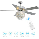 Chrome Ceiling Fan 5 Blades LED Crystal Chandelier & Remote Control 52Inch Ceiling Light Living and Home 
