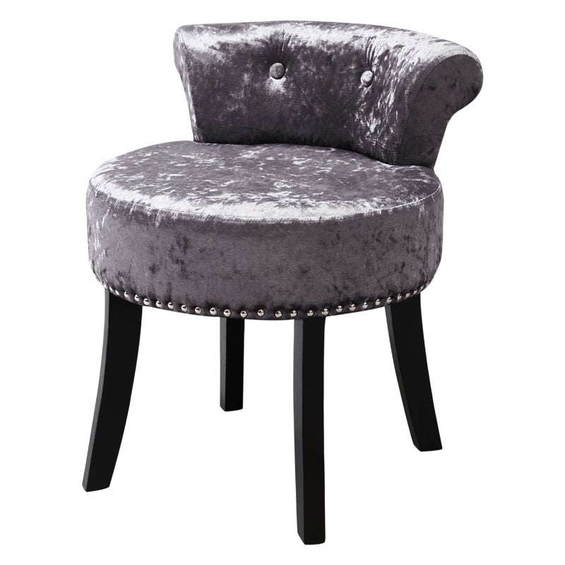 FootStool for Dressing Table Velvet Fabric Wood Grey/Purple Dressing Table Stool Living and Home Dark Grey 