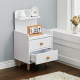 White Wooden Bedside Table with Wooden Legs and Drawers Cabinets Living and Home 2 Drawers 
