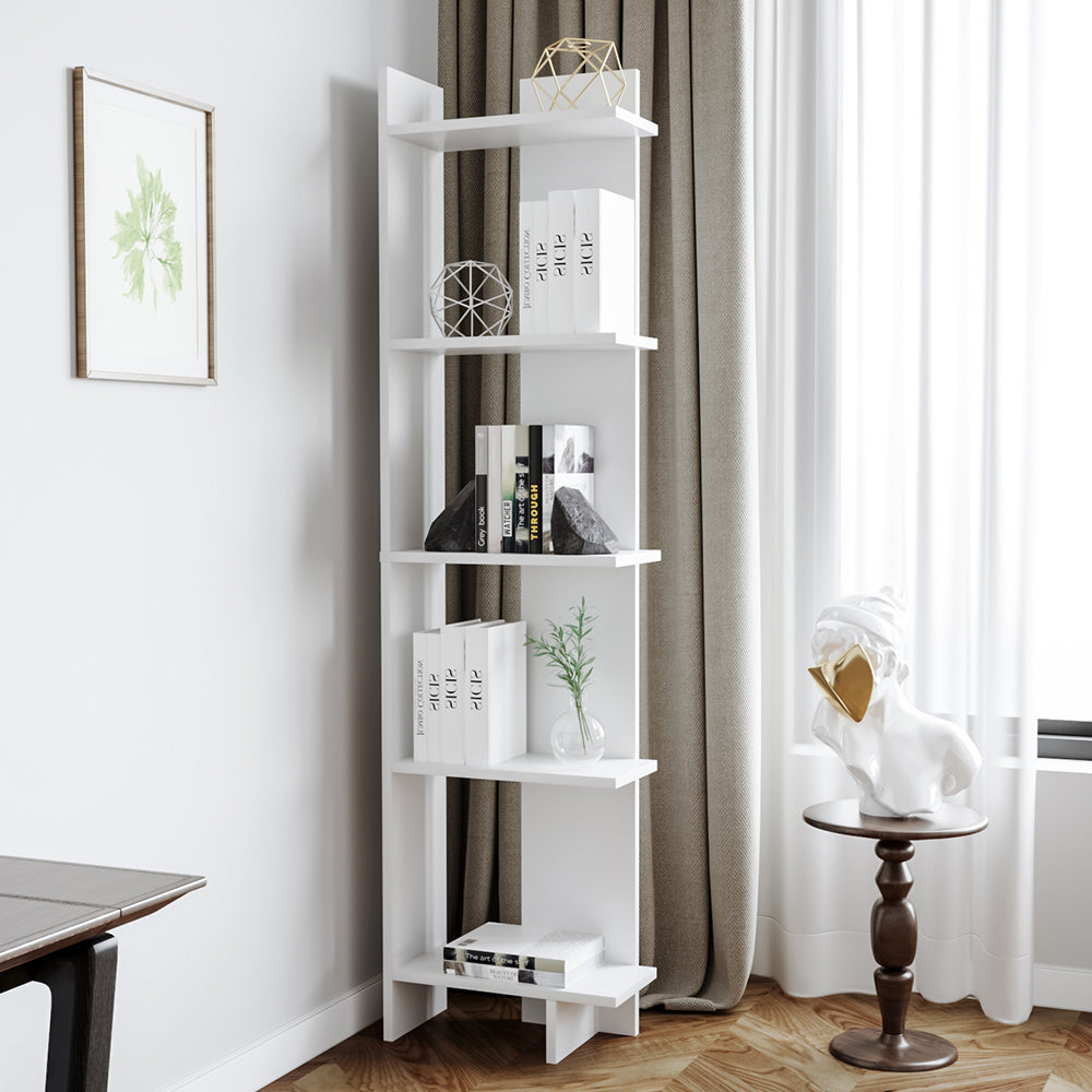 5 Tier Bookshelf Shelf Storage Shelving Unit Corner Rack Display Stand Bookshelves Living and Home 