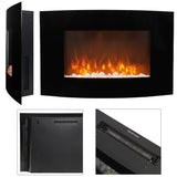 35 Inch Wall Mounted Curved LED Electric Fireplace Tempered Glass Black Fireplaces Living and Home 