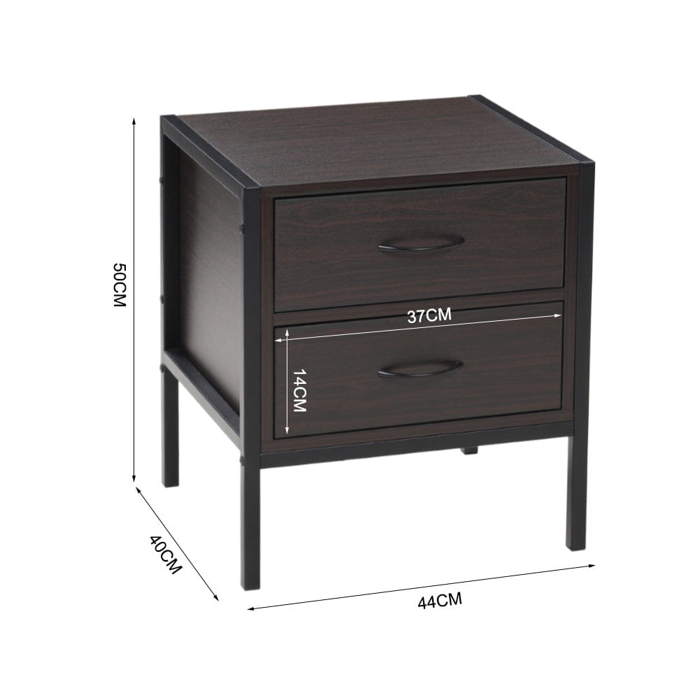 Retro Style Wooden Bedside Cabinet Metal Frame Nightstand with 2 Drawers Cabinets Living and Home 
