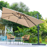 Khaki 3 x 3 m Square Cantilever Parasol Outdoor Hanging Umbrella for Garden and Patio Parasols Living and Home Parasol + Cross Base + Petal Water Tank 