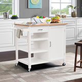 3.3ft Long White Natural Wood Trolley Sideboard Cabinet Kitchen Island Dining Serving Cart