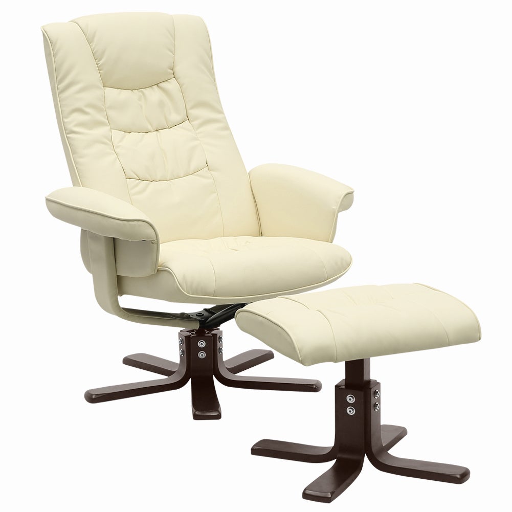 PU Leather Swivel Reclining Armchair with Footstool Lounge Chair and Footstool Living and Home Beige 