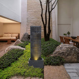 H98cm Rectangle Waterfall Stone Look Water Fountain LED Light Black Fountains & Waterfalls Living and Home 