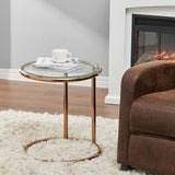 Dia.45cm Glass End & Side Table Furniture Living Room Round Sofa Table Tea Table End Table Living and Home Rose Gold 