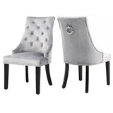 Set of 2 Tufted Velvet Dining Chairs Dining Chairs Living and Home Light Grey 