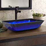Gold Bathroom Artistic Vessel Sink Tempered Glass with Drain Bathroom Sinks Living and Home Blue 