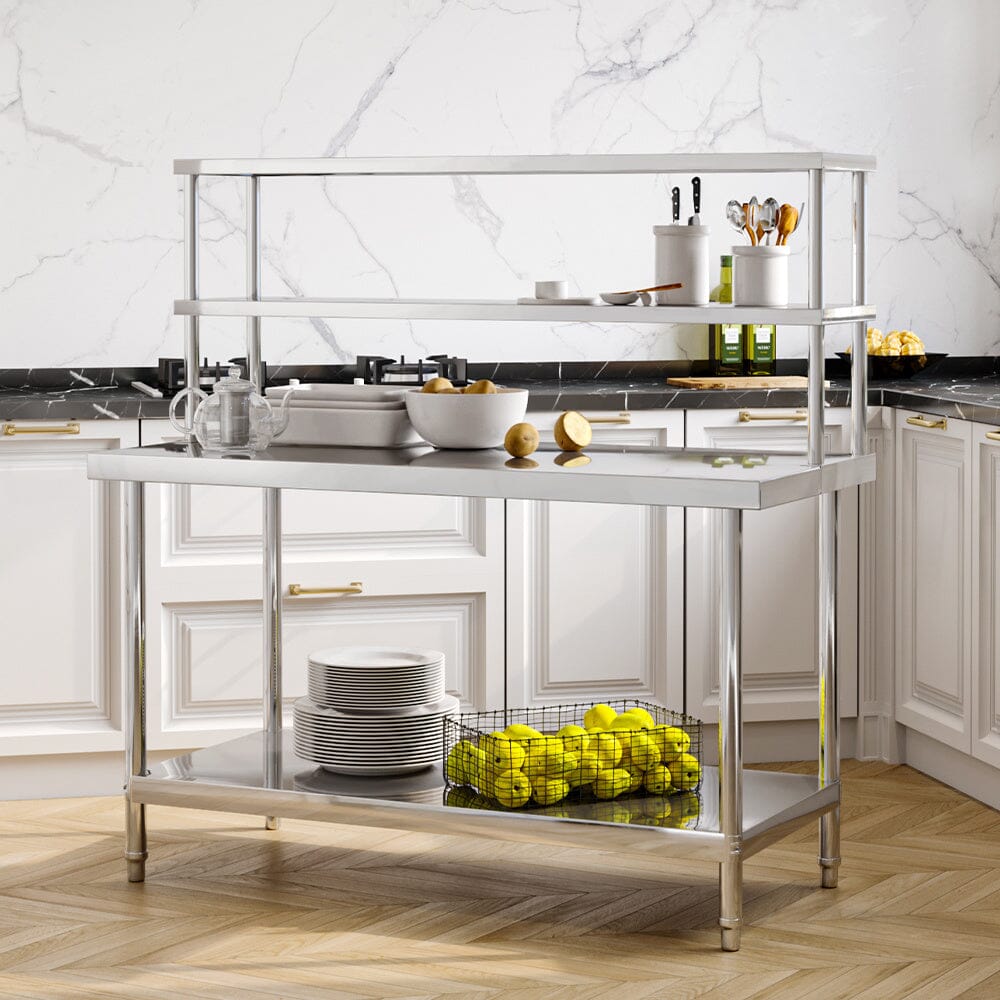 2 Tiers Commercial Kitchen Prep Table Stainless Steel Work Table Commercial Work Tables Living and Home 