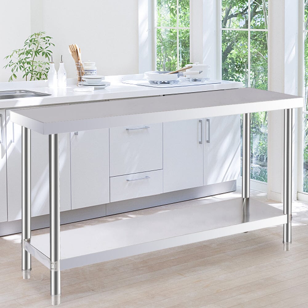 2 Tiers Commercial Kitchen Prep Table Stainless Steel Work Table Commercial Work Tables Living and Home 