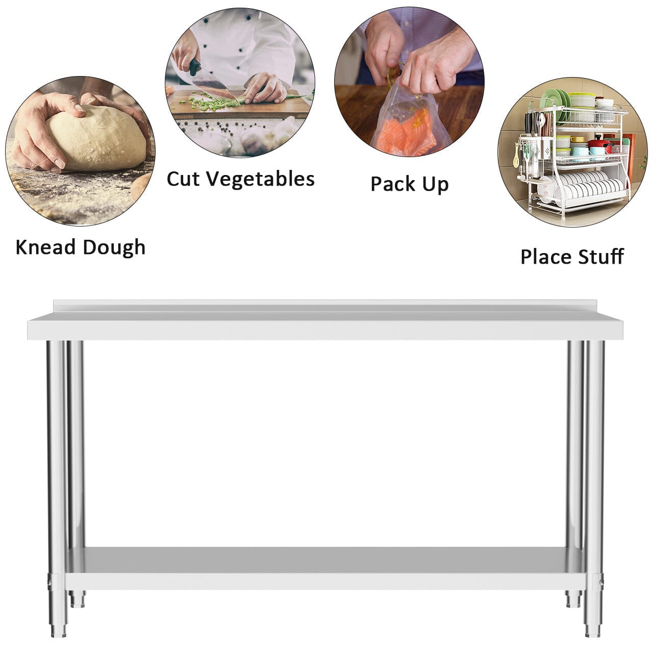 2 Tiers Commercial Kitchen Prep Table Stainless Steel Work Table Commercial Work Tables Living and Home 