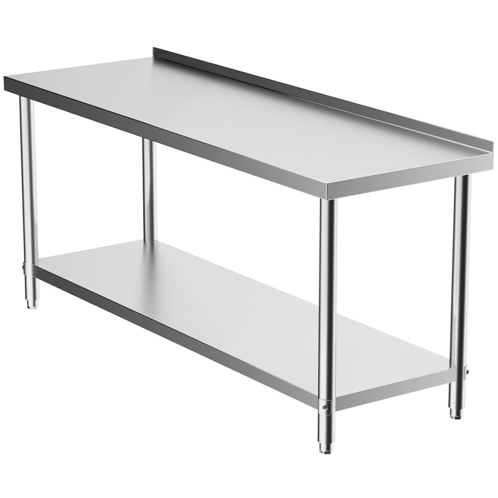 2 Tier Commercial Kitchen Prep & Work Stainless Steel Table Kitchen & Dining Room Tables Living and Home 1800 mm With Backsplash 