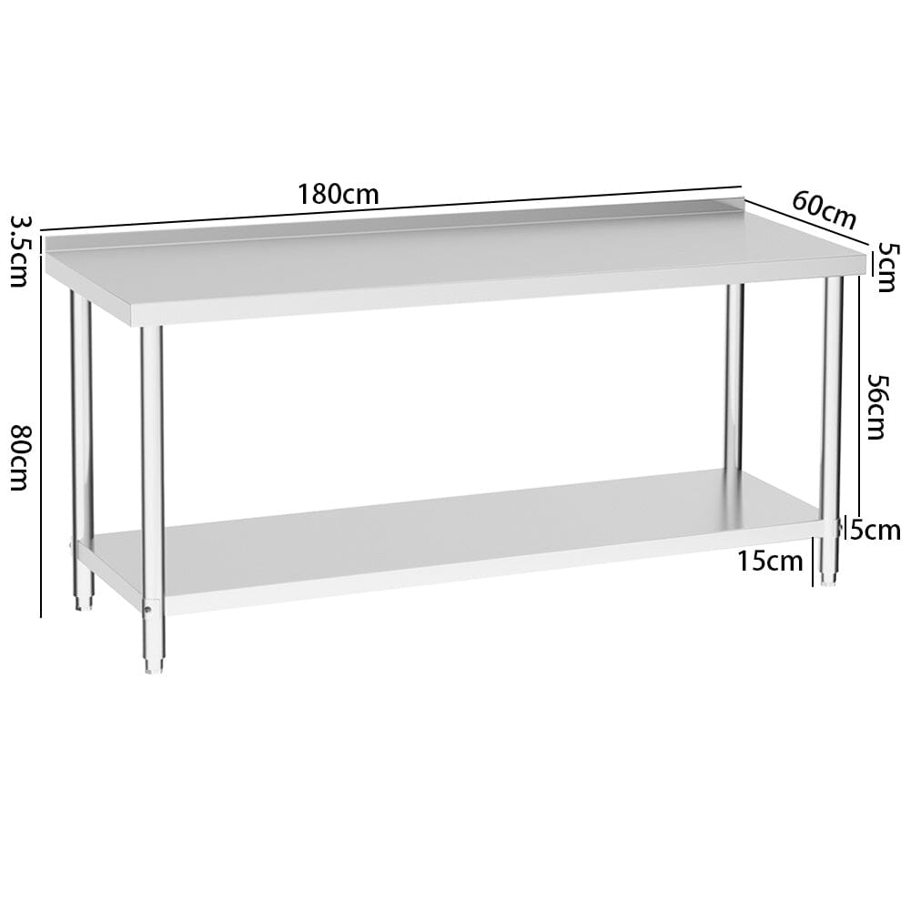 2 Tiers Commercial Kitchen Prep Table Stainless Steel Work Table Commercial Work Tables Living and Home 1800 mm With Backsplash 