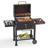 Charcoal Grill Barrel Wide 114.5cm w/ Side Shelves Garden BBQ Grill Living and Home 