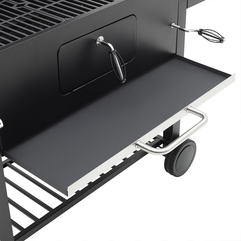 Barrel Charcoal Grill Wide 160cm with Side Shelves Garden BBQ Grill Living and Home 