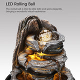 Tiered Rock Cascading Tabletop Water Fountain with LED Crystal Ball Fountains & Waterfalls Living and Home 