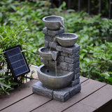 4 Tiers Rustic Solar Water Fountain with LED Lights Fountains Living and Home 
