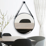Retro Round Hanging Mirror with Adjustable Leather Strap Wall Mirrors Living and Home 70CM 