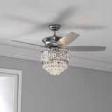 Chrome Ceiling Fan 5 Blades LED Crystal Chandelier & Remote Control 52Inch Ceiling Lights Living and Home 