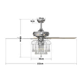 52 Inch Ceiling Light Fan Crystal Chandelier with 5 Wooden Blade Ceiling Lights Living and Home 