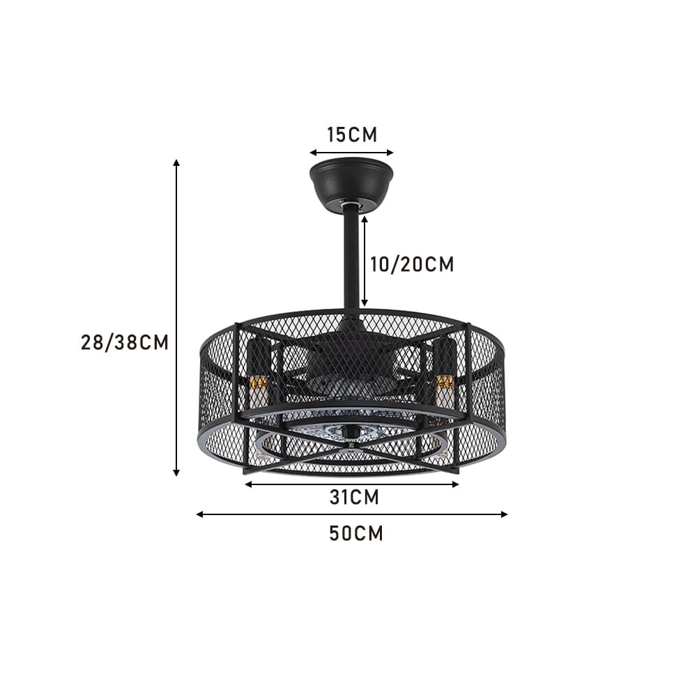 Industrial Ceiling Fan Light Black Metal Mesh Cage Fan with Light Ceiling Lights Living and Home 