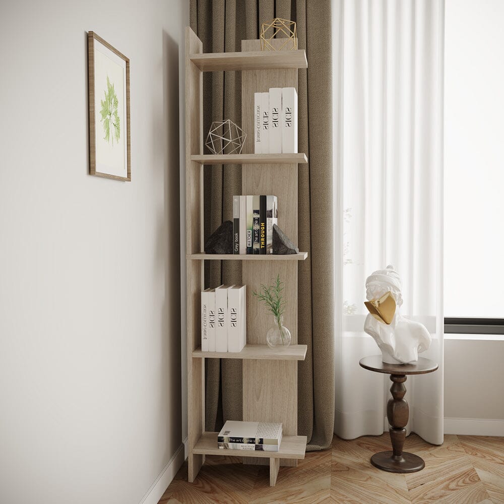 5 Tier Bookshelf Shelf Storage Shelving Unit Corner Rack Display Stand Shelves & Racks Living and Home Beige 