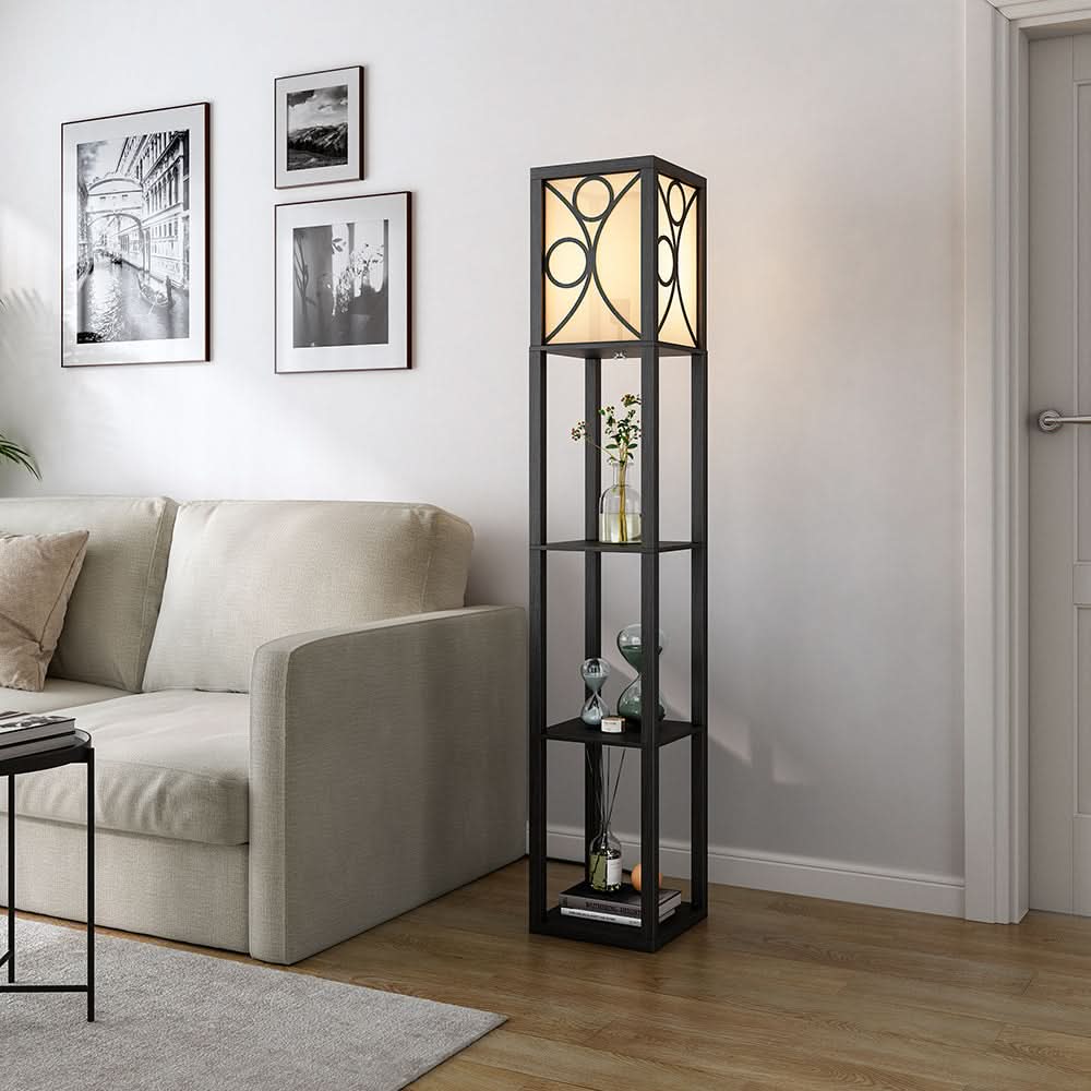 Modern Floor Lamp 3 Wood Shelves