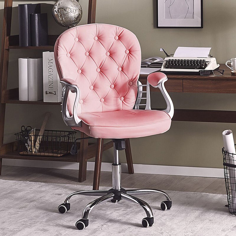 Faux Leather Chesterfield Office Chair with Chrome Base Office Chair Living and Home Pink 