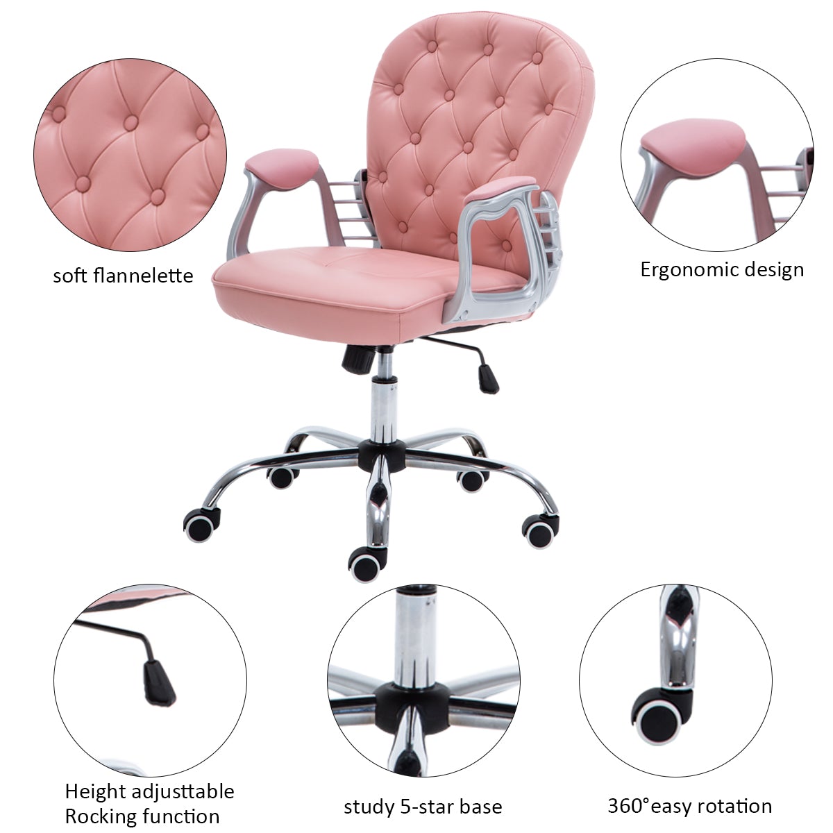 White Faux Leather Office Chair Chesterfield Chair with 360° Rotary Wh