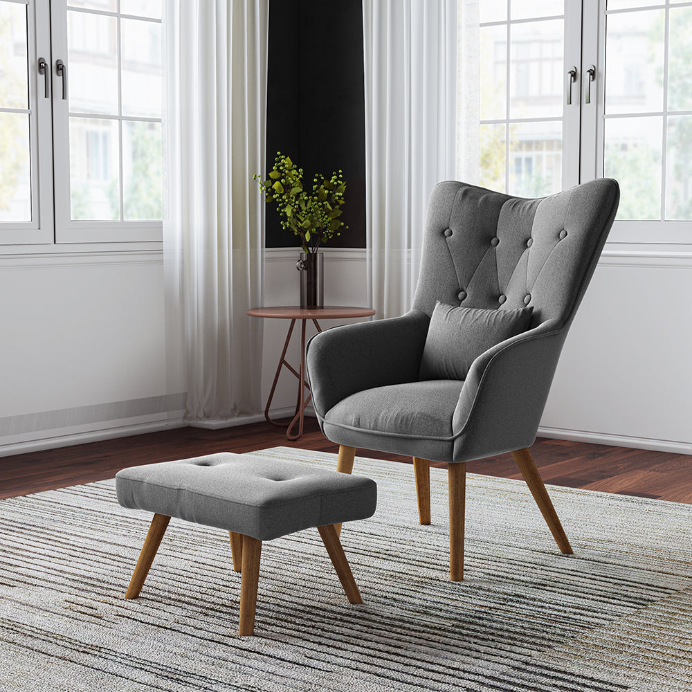 Wingback Lounge Chair and Footstool WingbackChair and Footstool Living and Home Grey 