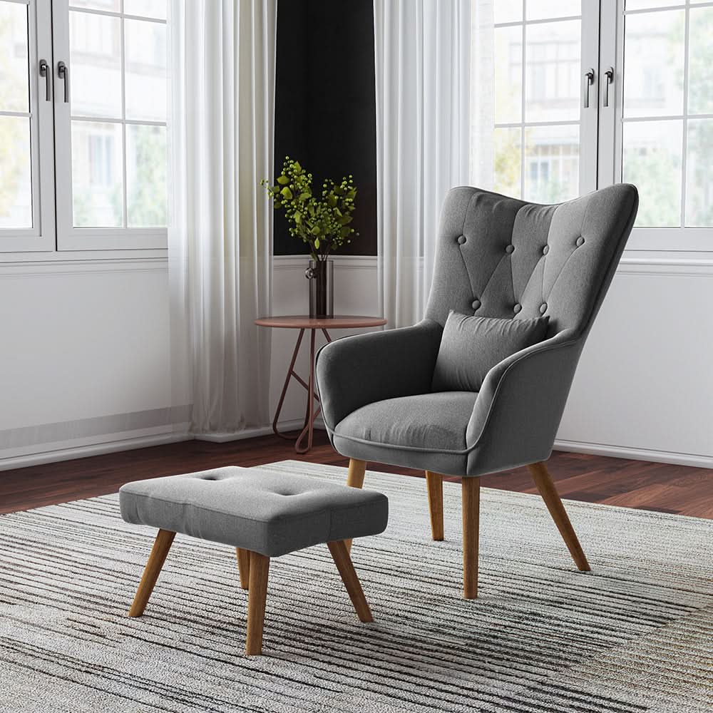 Soft Linen Wingback Lounge Chair Footstool