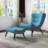 Upholstered High Back Lounge Chair and Footstool Lounge Chair and Footstool Living and Home Linen Fabric Blue 