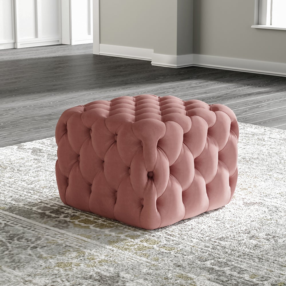Square Velvet Tufted Cushions Footstool Cocktail Ottoman Pouf Footstool Living and Home Pink Small 