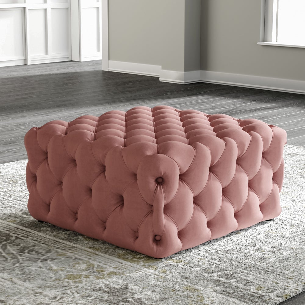 Square Velvet Tufted Cushions Footstool Cocktail Ottoman Pouf Footstool Living and Home Pink Large 