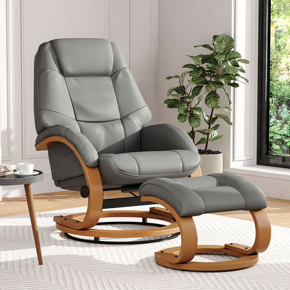 Leather Recliner Armchair Footstool PU High Back