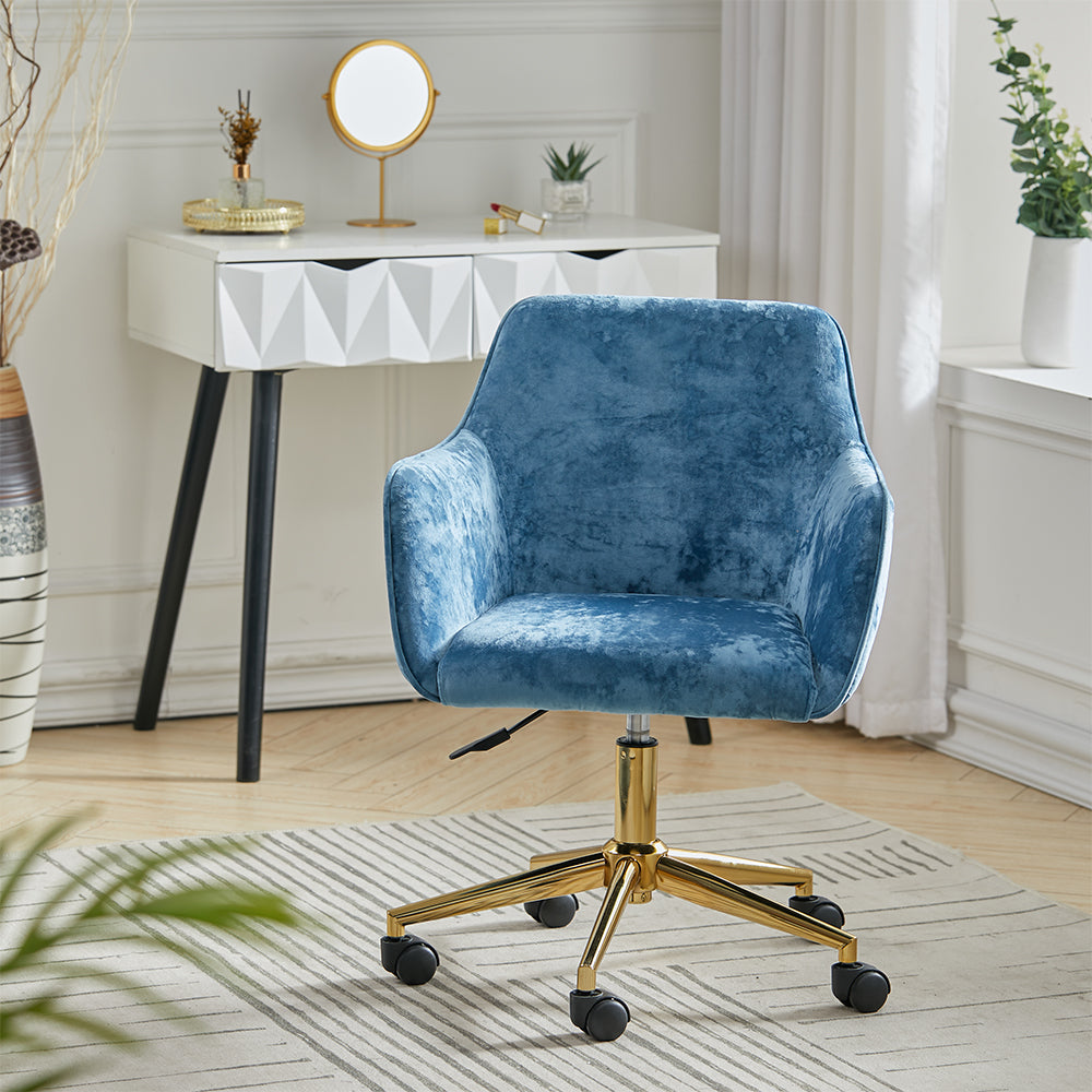 Velvet Upholstered Home Office Swivel Task Chair with Flared Arms Armchairs Living and Home DodgerBlue 