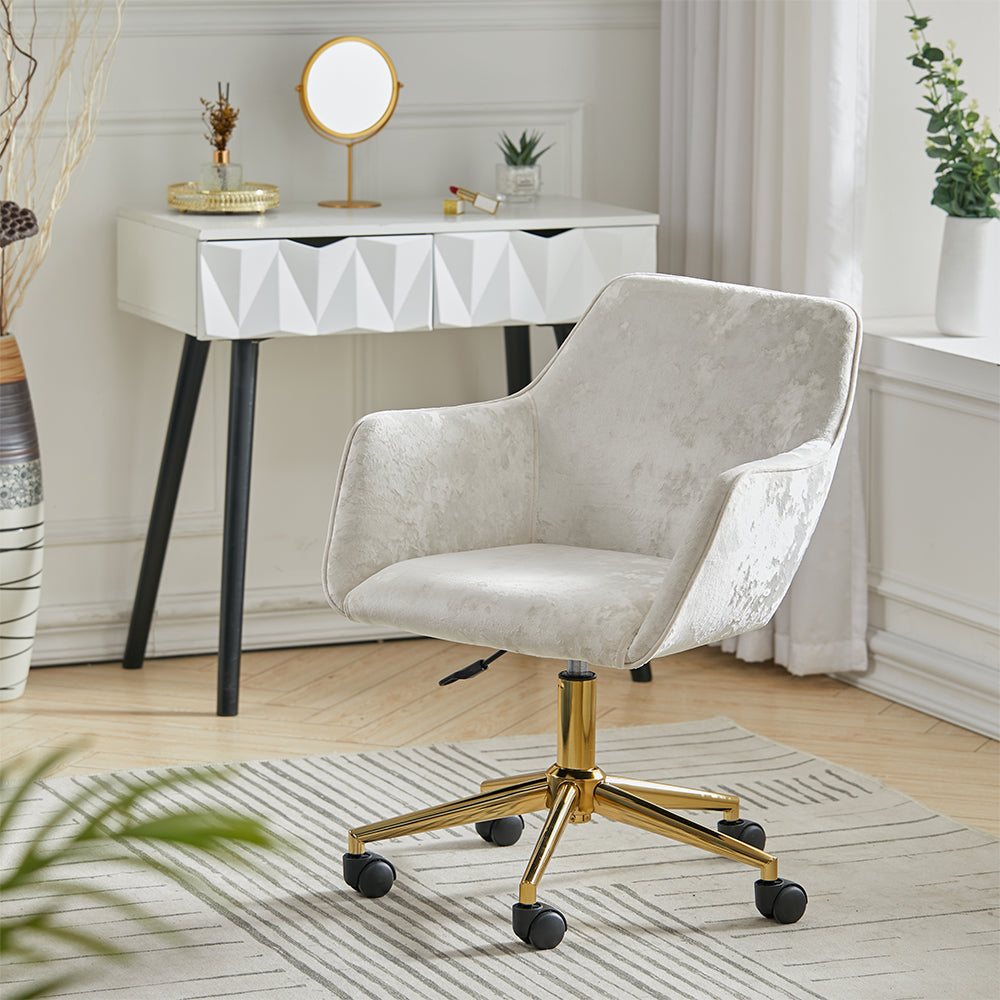 Velvet Upholstered Home Office Swivel Task Chair with Flared Arms Armchairs Living and Home White 