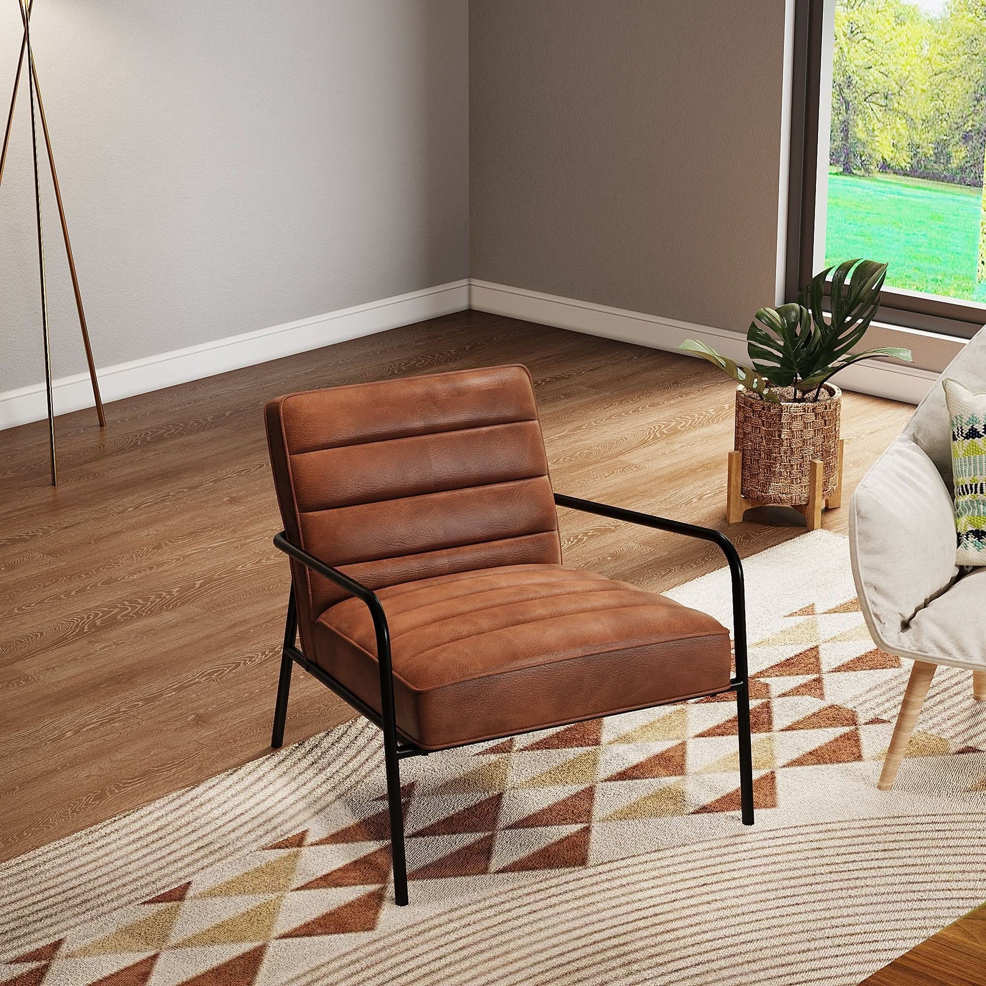 PU Leather Upholstered Accent Chair Metal Based Armchair